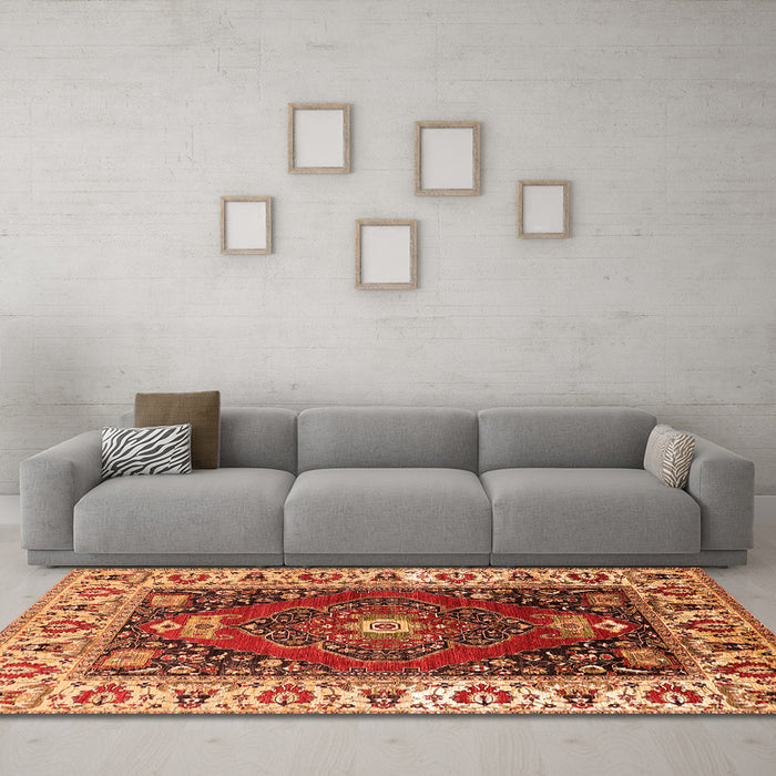 Machine Washable Persian Orange Traditional Area Rugs in a Living Room, wshurb1472org