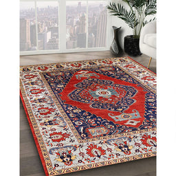 Mid-Century Modern Carbon Red Persian Rug in Family Room, urb1472