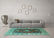 Machine Washable Persian Turquoise Traditional Area Rugs in a Living Room,, wshurb1472turq