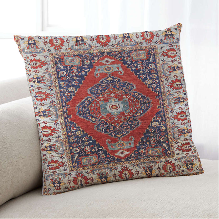 Lifestyle Image of Mid-Century Modern Urban Square Carbon Red Throw Pillow, 18 inch by 18 inch, pwurb1472