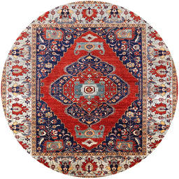 Round Machine Washable Industrial Modern Carbon Red Rug, wshurb1472