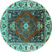 Round Machine Washable Persian Turquoise Traditional Area Rugs, wshurb1472turq