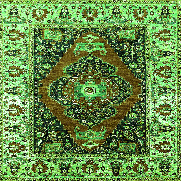 Square Persian Green Traditional Rug, urb1472grn