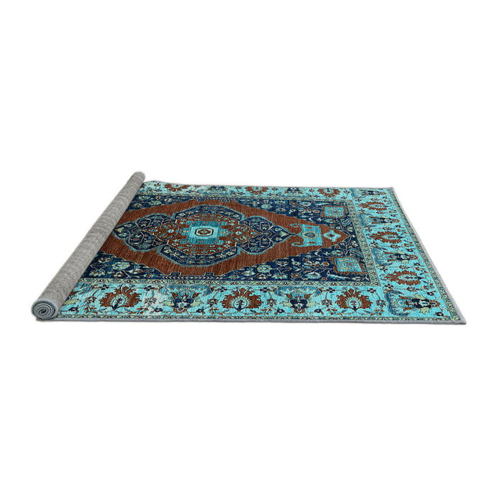 Sideview of Machine Washable Persian Light Blue Traditional Rug, wshurb1472lblu