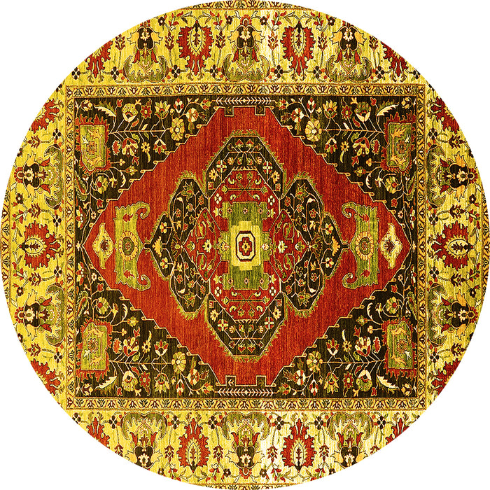 Round Machine Washable Persian Yellow Traditional Rug, wshurb1472yw