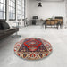 Round Machine Washable Industrial Modern Carbon Red Rug in a Office, wshurb1472