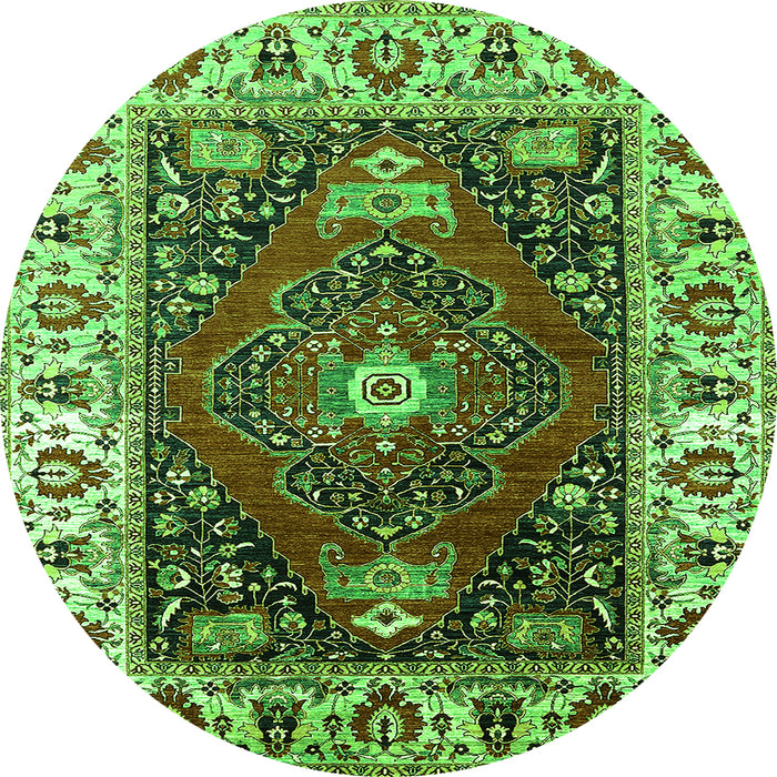 Round Machine Washable Persian Green Traditional Area Rugs, wshurb1472grn