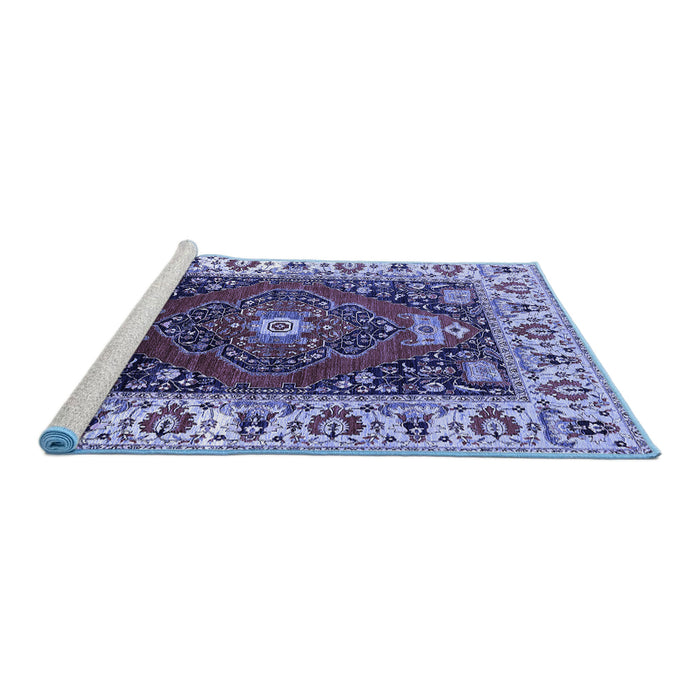 Sideview of Machine Washable Persian Blue Traditional Rug, wshurb1472blu