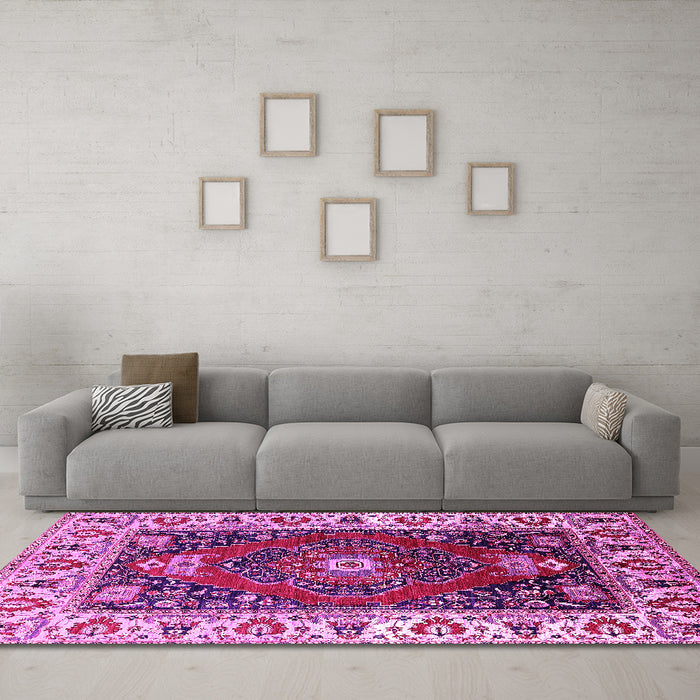 Machine Washable Persian Pink Traditional Rug in a Living Room, wshurb1472pnk