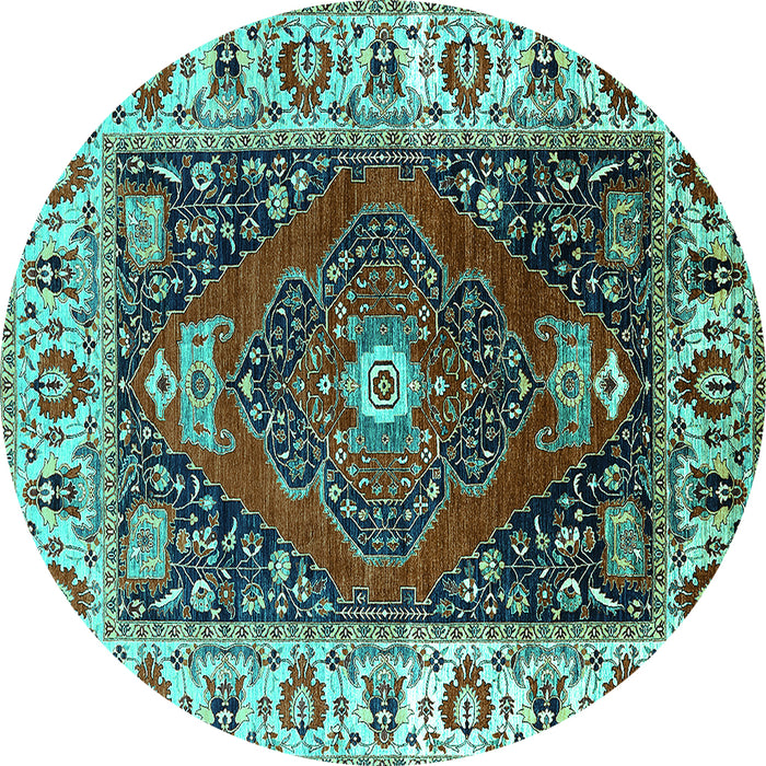 Round Persian Turquoise Traditional Rug, urb1472turq