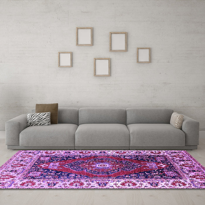 Machine Washable Persian Purple Traditional Area Rugs in a Living Room, wshurb1472pur
