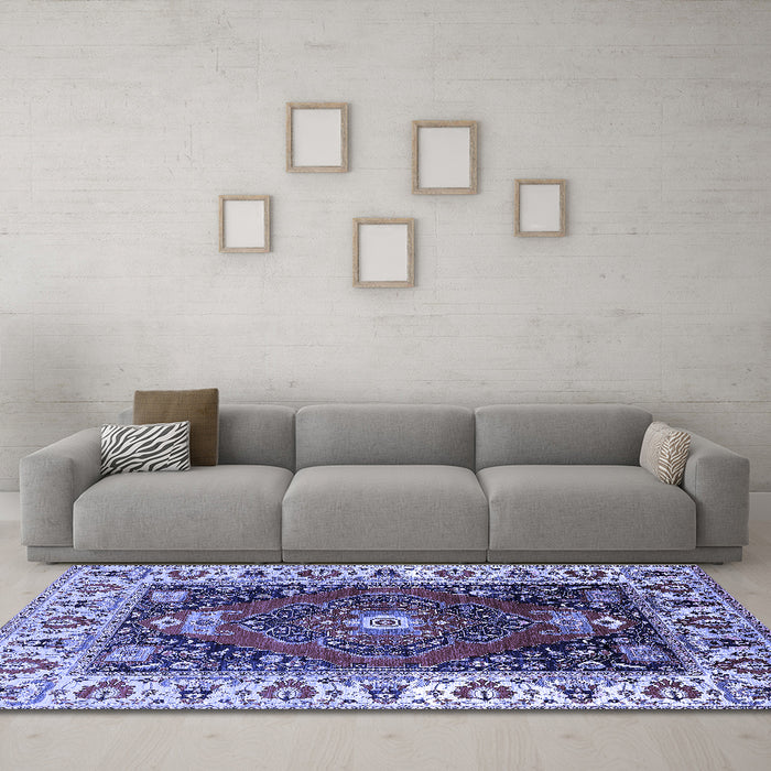 Machine Washable Persian Blue Traditional Rug in a Living Room, wshurb1472blu
