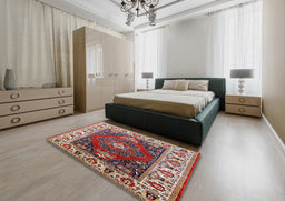 Mid-Century Modern Carbon Red Persian Rug in a Bedroom, urb1472