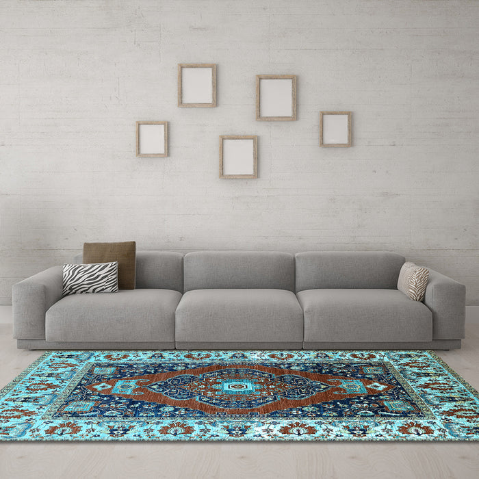 Machine Washable Persian Light Blue Traditional Rug in a Living Room, wshurb1472lblu