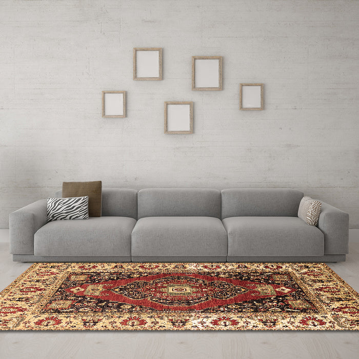 Machine Washable Persian Brown Traditional Rug in a Living Room,, wshurb1472brn