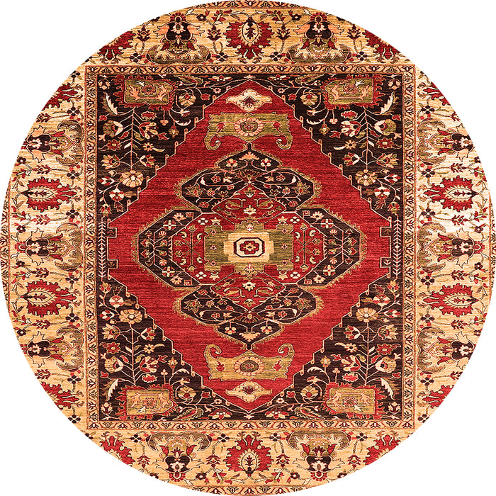 Round Machine Washable Persian Orange Traditional Area Rugs, wshurb1472org