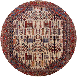 Round Mid-Century Modern Deep Red Oriental Rug, urb1473