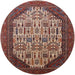 Round Mid-Century Modern Deep Red Oriental Rug, urb1473