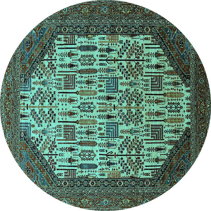 Round Oriental Turquoise Industrial Rug, urb1473turq