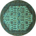 Round Oriental Turquoise Industrial Rug, urb1473turq