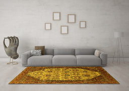 Machine Washable Oriental Yellow Industrial Rug in a Living Room, wshurb1473yw