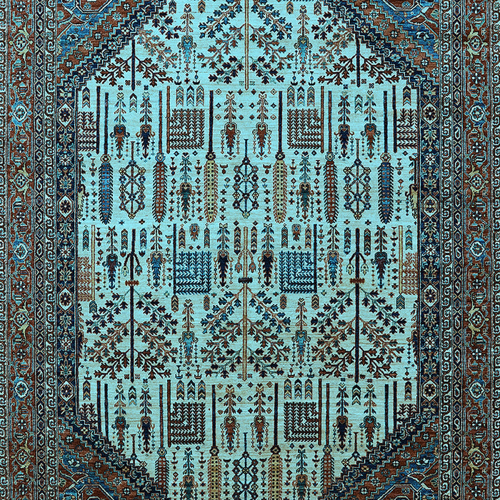 Machine Washable Oriental Light Blue Industrial Rug, wshurb1473lblu