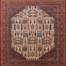 Square Mid-Century Modern Deep Red Oriental Rug, urb1473