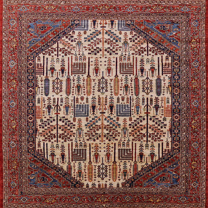 Square Mid-Century Modern Deep Red Oriental Rug, urb1473