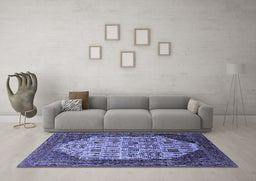 Machine Washable Oriental Blue Industrial Rug in a Living Room, wshurb1473blu