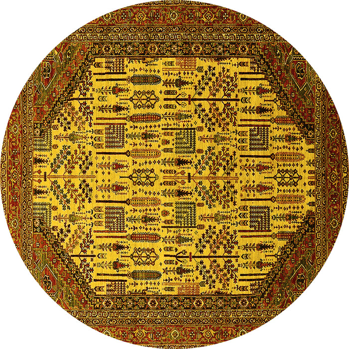 Round Machine Washable Oriental Yellow Industrial Rug, wshurb1473yw