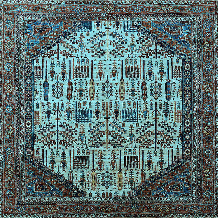 Square Machine Washable Oriental Light Blue Industrial Rug, wshurb1473lblu