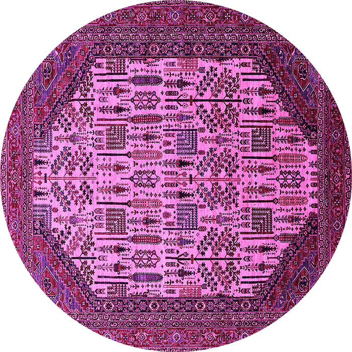 Round Machine Washable Oriental Pink Industrial Rug, wshurb1473pnk