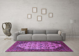 Machine Washable Oriental Purple Industrial Area Rugs in a Living Room, wshurb1473pur