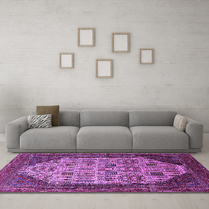Machine Washable Oriental Purple Industrial Area Rugs in a Living Room, wshurb1473pur