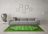 Machine Washable Oriental Green Industrial Rug, wshurb1473grn