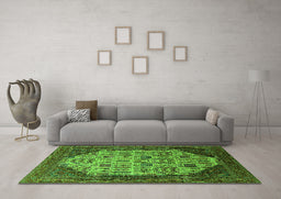 Machine Washable Oriental Green Industrial Area Rugs in a Living Room,, wshurb1473grn
