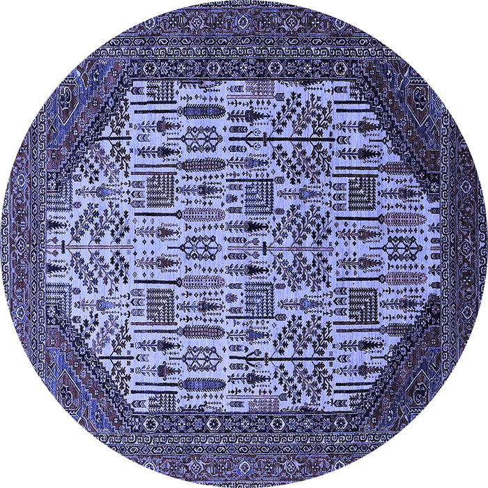 Round Machine Washable Oriental Blue Industrial Rug, wshurb1473blu
