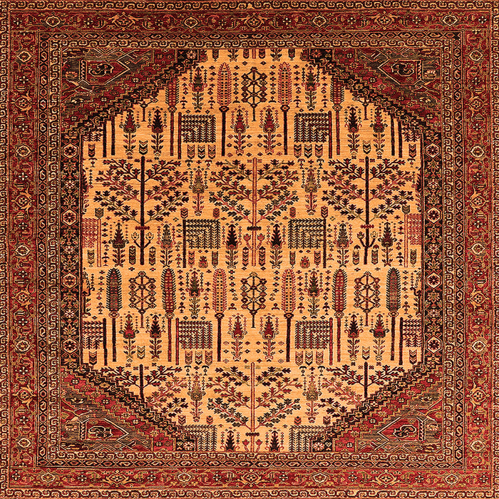 Square Machine Washable Oriental Orange Industrial Area Rugs, wshurb1473org