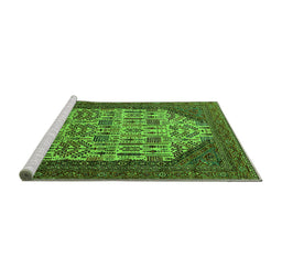 Sideview of Machine Washable Oriental Green Industrial Area Rugs, wshurb1473grn