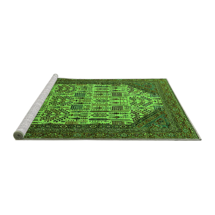 Sideview of Machine Washable Oriental Green Industrial Area Rugs, wshurb1473grn