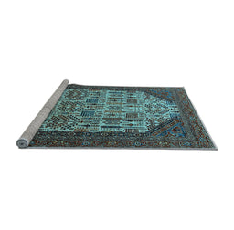 Sideview of Machine Washable Oriental Light Blue Industrial Rug, wshurb1473lblu