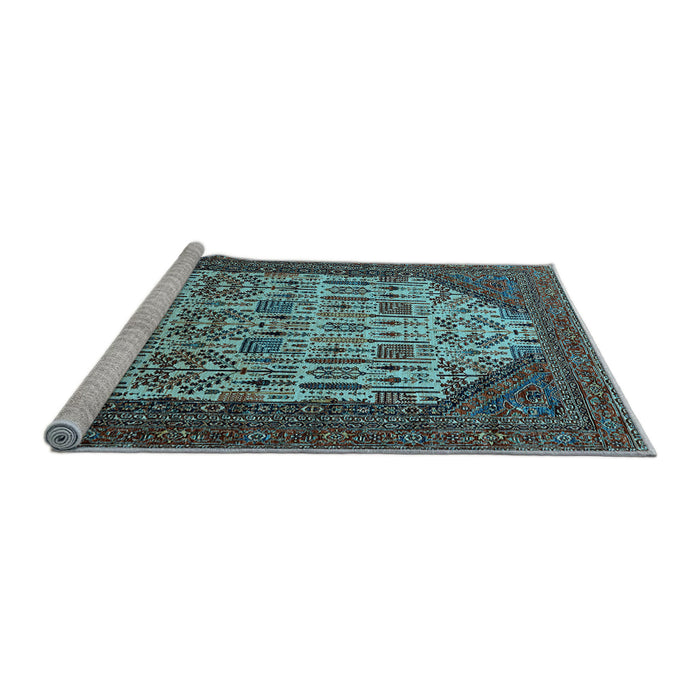 Sideview of Machine Washable Oriental Light Blue Industrial Rug, wshurb1473lblu