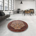 Round Mid-Century Modern Deep Red Oriental Rug in a Office, urb1473