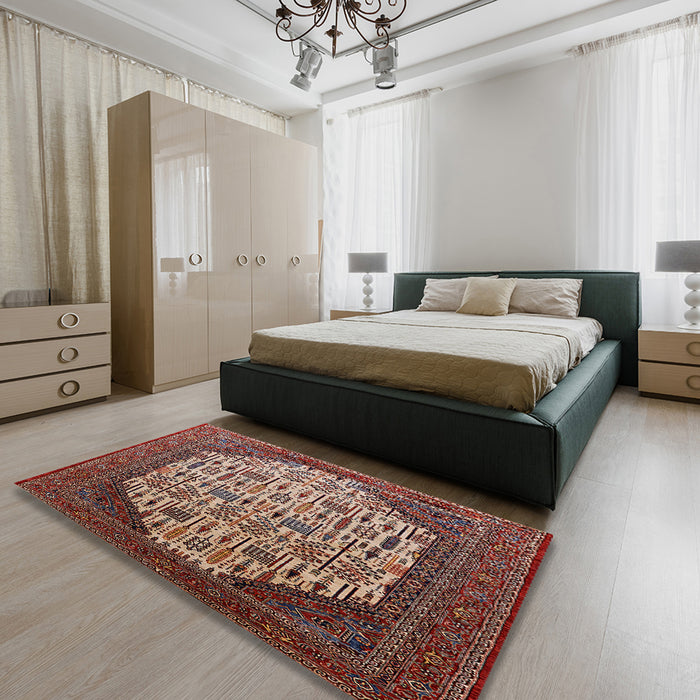 Machine Washable Industrial Modern Deep Red Rug in a Bedroom, wshurb1473