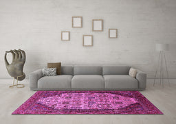 Machine Washable Oriental Pink Industrial Rug in a Living Room, wshurb1473pnk
