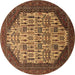 Round Machine Washable Oriental Brown Industrial Rug, wshurb1473brn