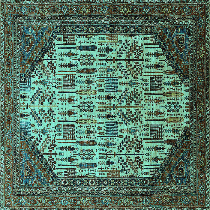 Square Oriental Turquoise Industrial Rug, urb1473turq