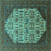 Square Oriental Turquoise Industrial Rug, urb1473turq