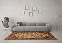 Machine Washable Oriental Brown Industrial Rug in a Living Room,, wshurb1473brn