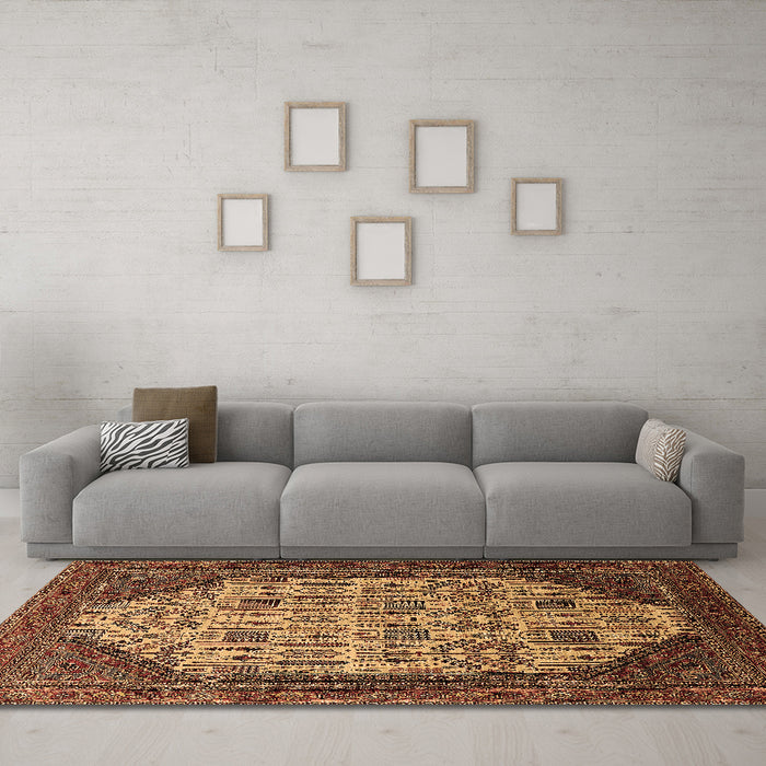Machine Washable Oriental Brown Industrial Rug in a Living Room,, wshurb1473brn